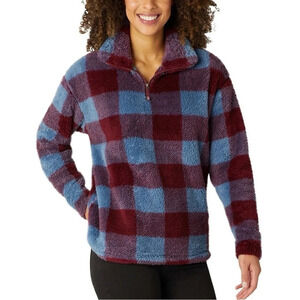 Eddie Bauer Buffalo Check Fleece Quarter Zip Pullover Womens Size L